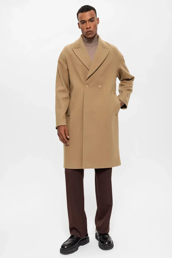 Antioch Dark Beige Oversize Double-Breasted Men's Coat