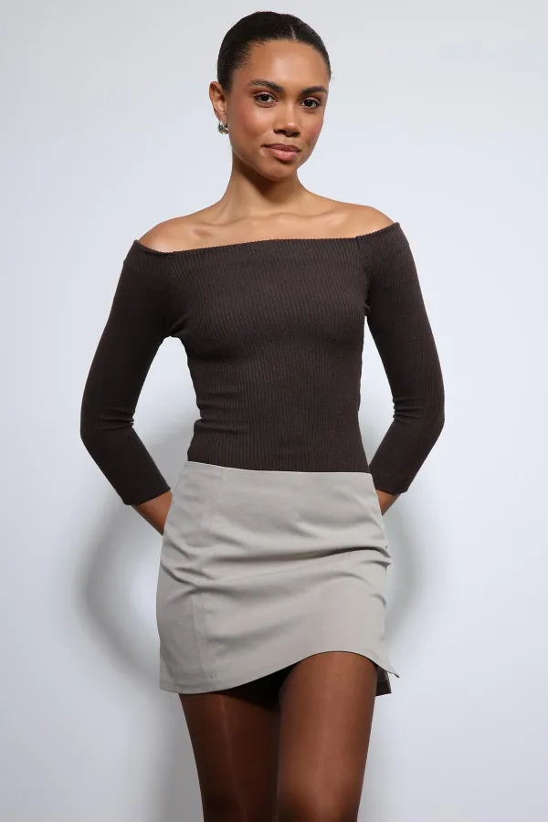 Antioch Coffee Off-Shoulder Detail Top
