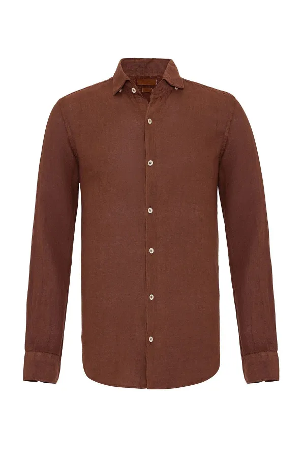 Antioch Men's Shirt with Coffee Collar and Button Detail, 100% Linen