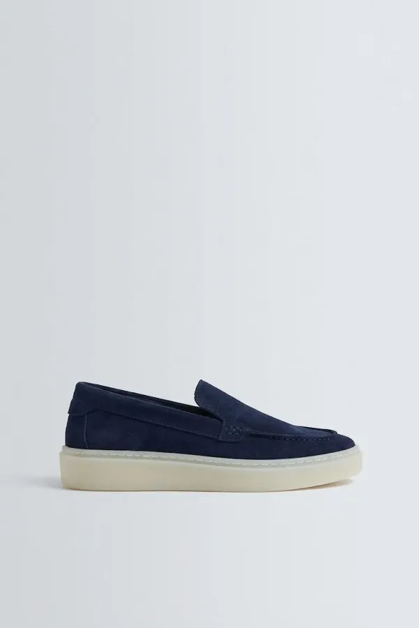 Antioch Navy Blue Stitched Suede Leather Loafers