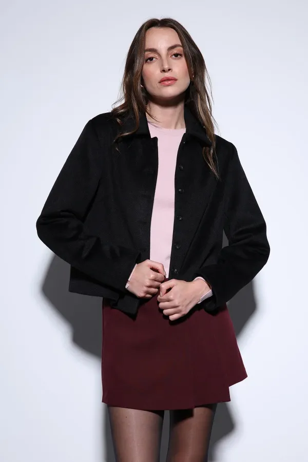 Veste courte en cachemire à col chemise noir Antioch