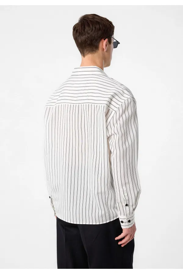 Antioch Beyaz Relax Fit Çizgili Erkek Gömlek