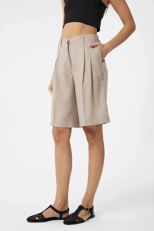 Antioch Beige Linen Blend Women's Bermuda Shorts