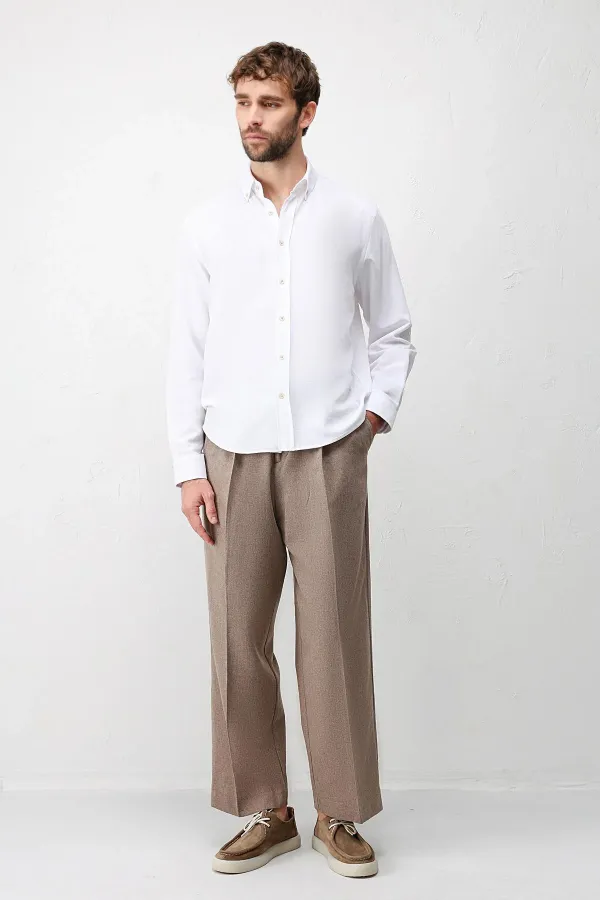 Antioch Beyaz Keten Karışımlı Relaxed Fit Erkek Gömlek