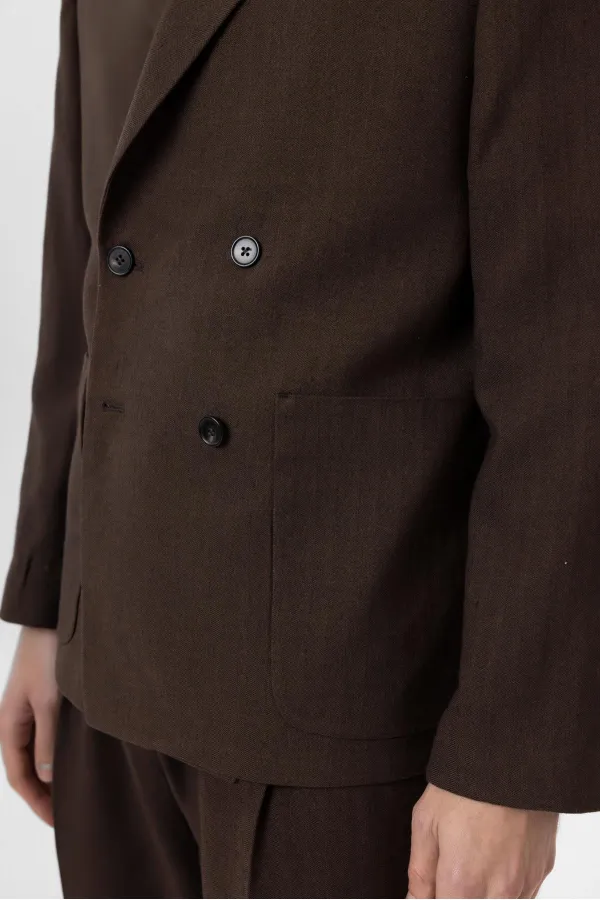 Antioch Kahve Relax Fit Keten Karışımlı Erkek Blazer Ceket