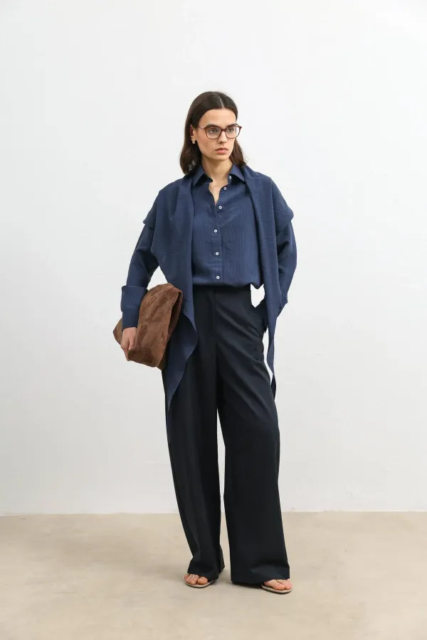 Antioch Lacivert Mendil Detaylı Kadın Gömlek