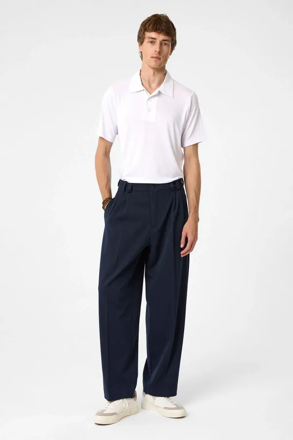 Pantalon homme Antioch bleu marine taille haute coupe décontractée à plis