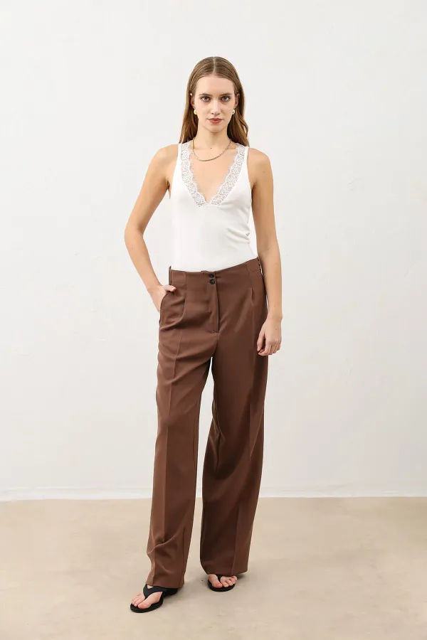 Antioch Coffee Pens Detail Wide Leg Women's Trousers