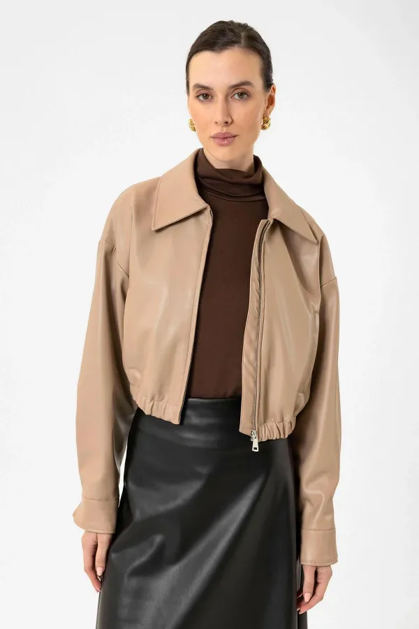 Veste courte en similicuir beige Antioch pour femme