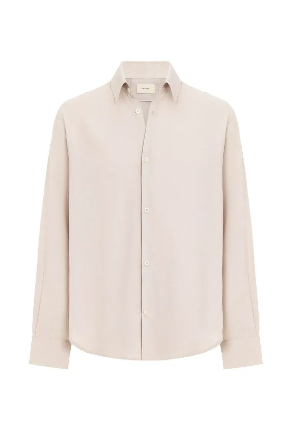 Antioch Bej Relax Fit Keten Karışımlı Erkek Gömlek