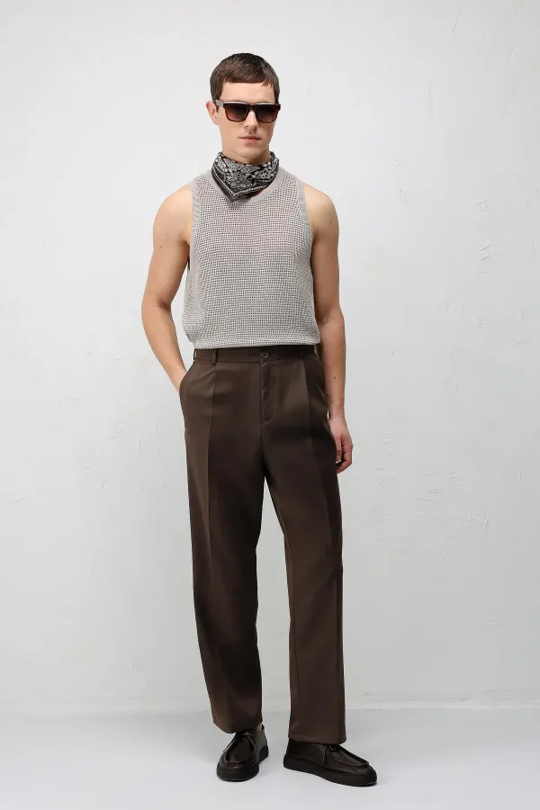 Antioch Coffee Pleated Relaxed Fit Men's Trousers