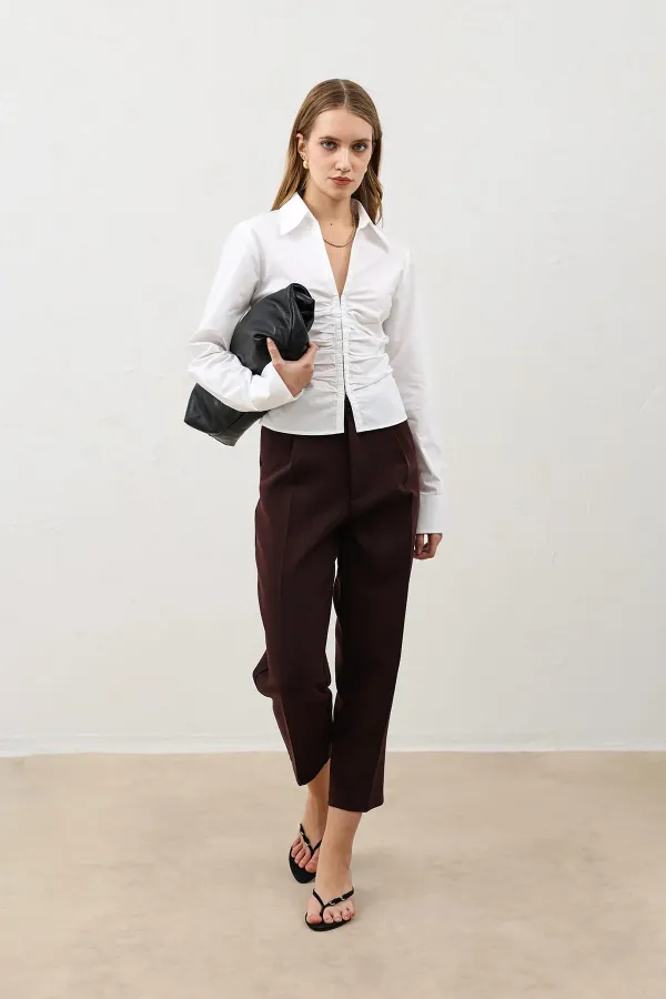 Chemise Antioch blanche en popeline froncée pour femme