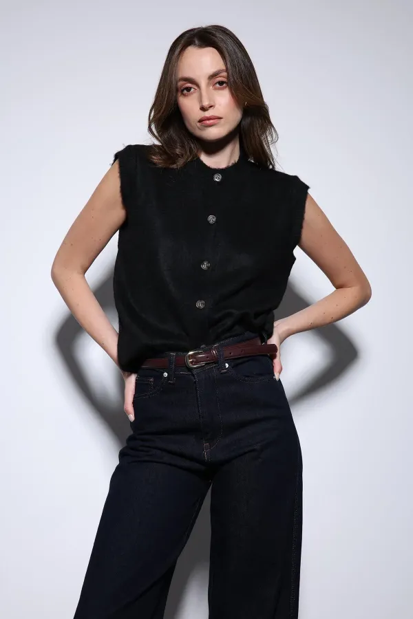 Antioch Siyah Dokulu Kadın Triko Yelek