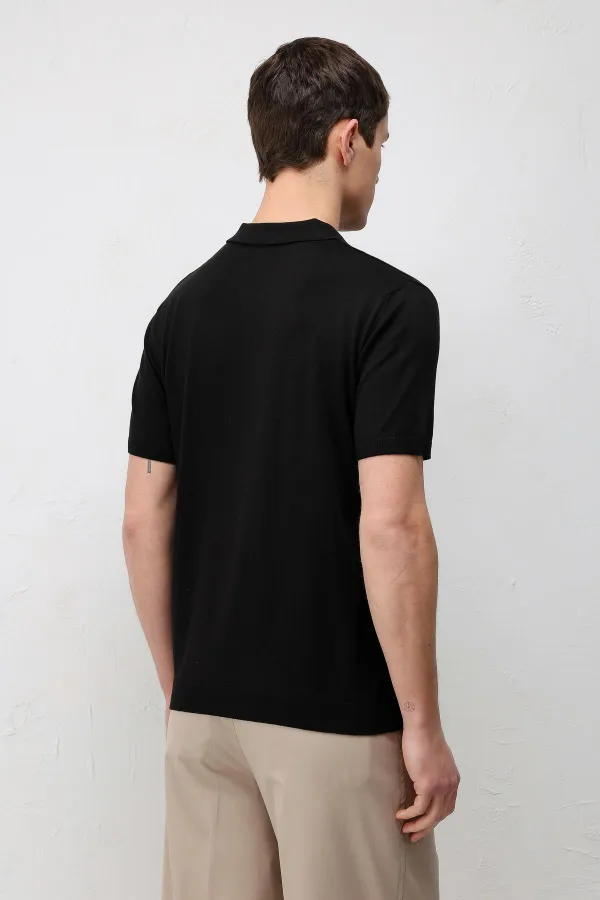 T-shirt en maille pour homme Antioch Black Comfort Slim à col polo