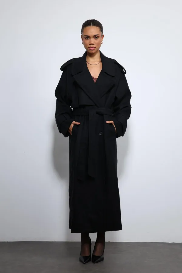 Antioch Black Oversize Belted Coat