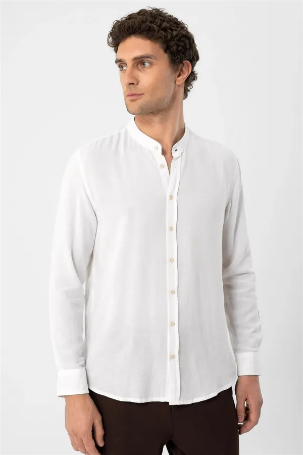 Antioch White Mandarin Collar Men's Shirt