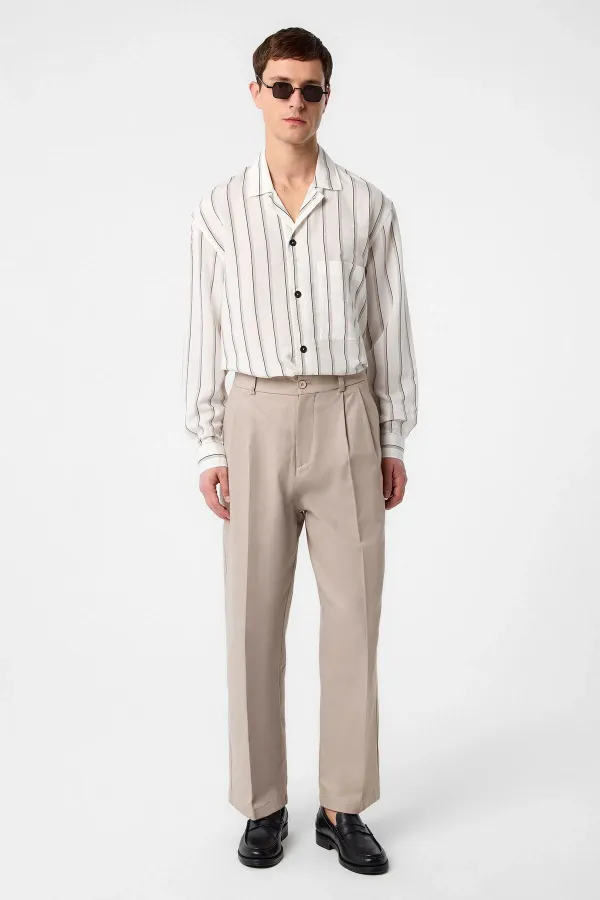 Antioch Bej Yüksek Bel Pamuklu Erkek Pantolon