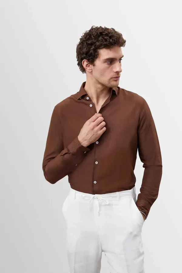 Antioch Men's Shirt with Coffee Collar and Button Detail, 100% Linen