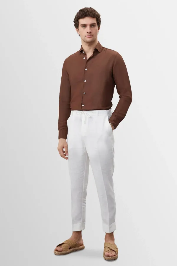 Antioch Men's Shirt with Coffee Collar and Button Detail, 100% Linen