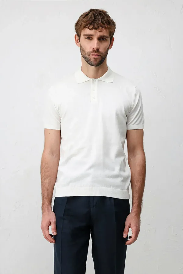 T-shirt à col polo slim confort écru pour homme Antioch