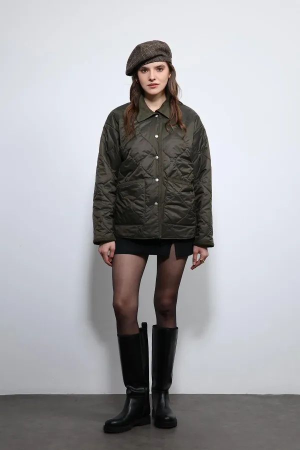 Antioch Haki Kontrast Yaka Desenli Mont