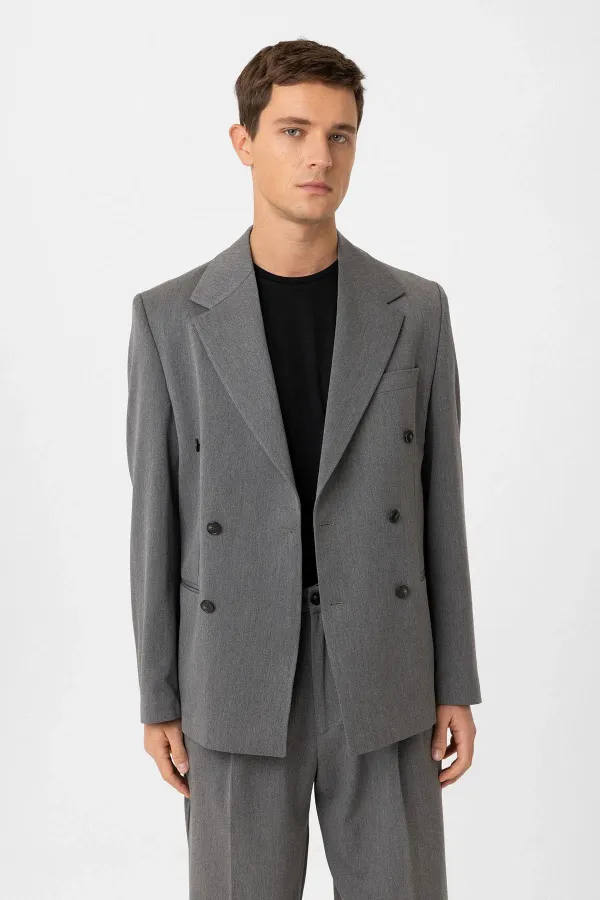 Antioch Grey Relax Fit Double-Breasted Men's Blazer Jacket
