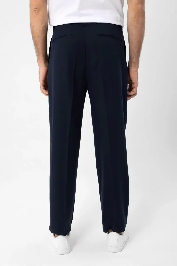 Pantalon homme Antioch bleu marine à taille haute plissée et coupe décontractée