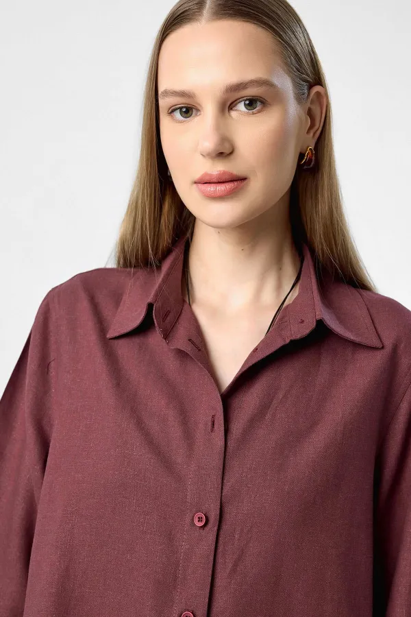 Chemise femme Antioch bordeaux en lin mélangé