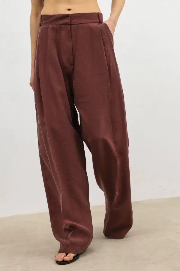 Antioch Burgundy Lyocell Blend Wide Leg Women's Trousers Antioch Burgundy Lyocell Blend Wide Leg Women's Trousers