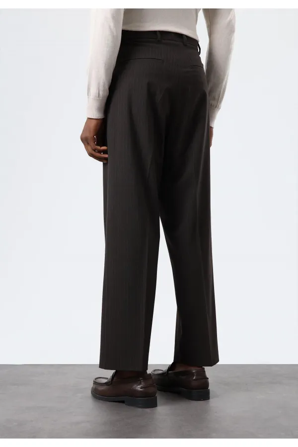 Antioch Açık Kahve Relax Fit Çizgili Erkek Pantolon