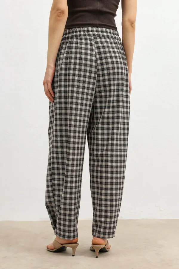 Pantalon à carreaux Antioch Coffee pour femme, ourlet ajustable