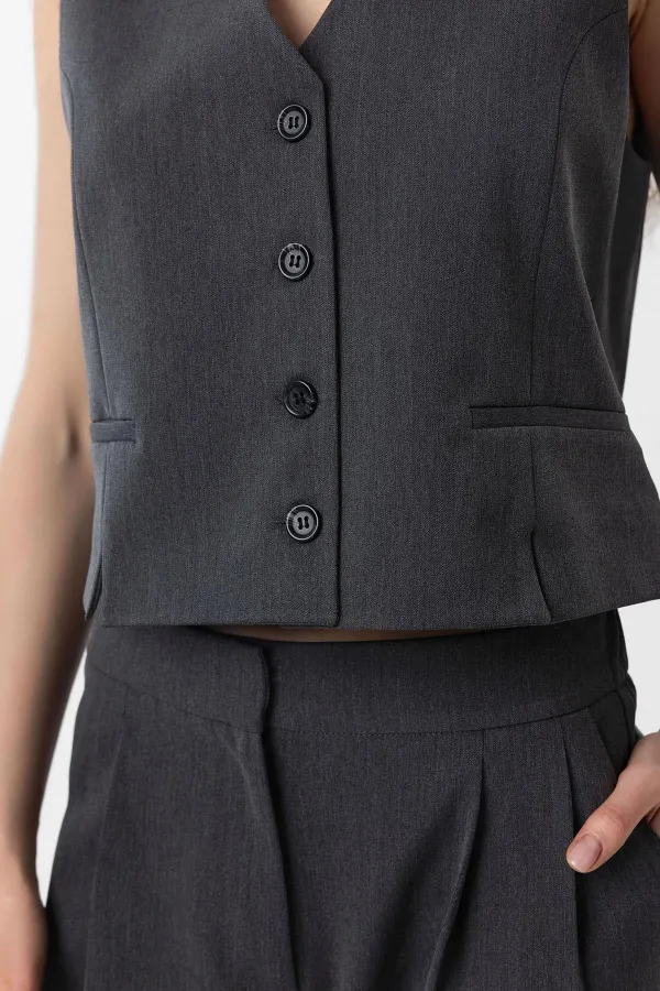 Antioch Antrasit Yırtmaçlı Kadın Yelek