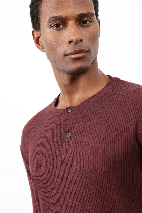 Antioch Bordo Fitilli Düğmeli Yaka T-Shirt