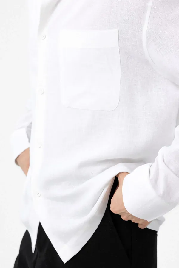 Antioch Beyaz Keten Karışımlı Relax Fit Erkek Gömlek