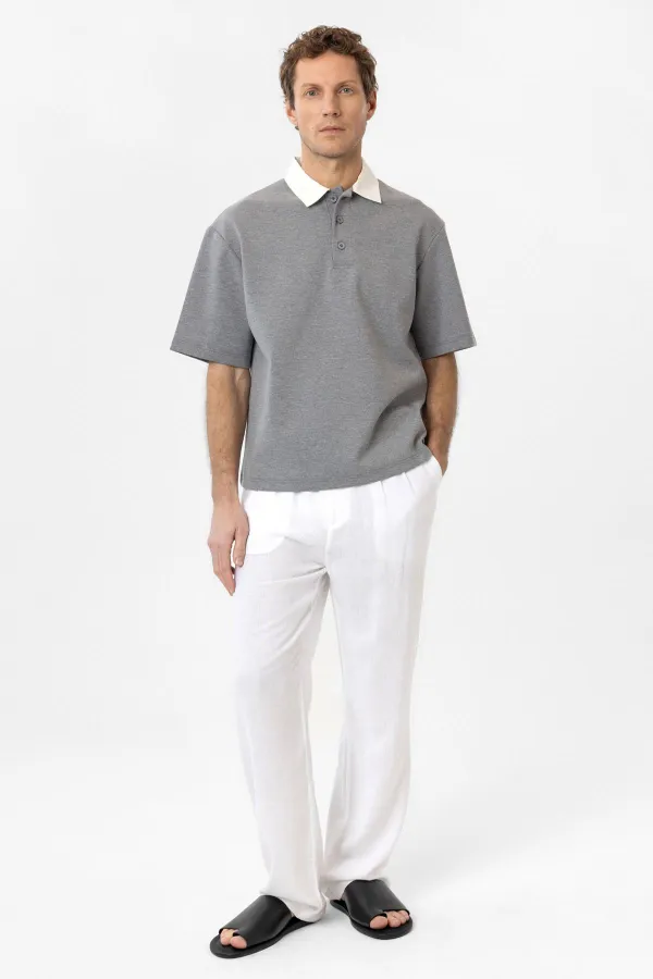 T-shirt homme Antioch gris à col contrastant et texture interlock