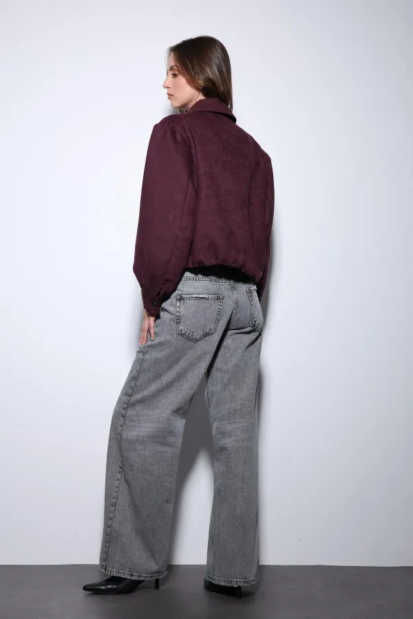 Veste bomber Antioch bordeaux aspect daim pour femme