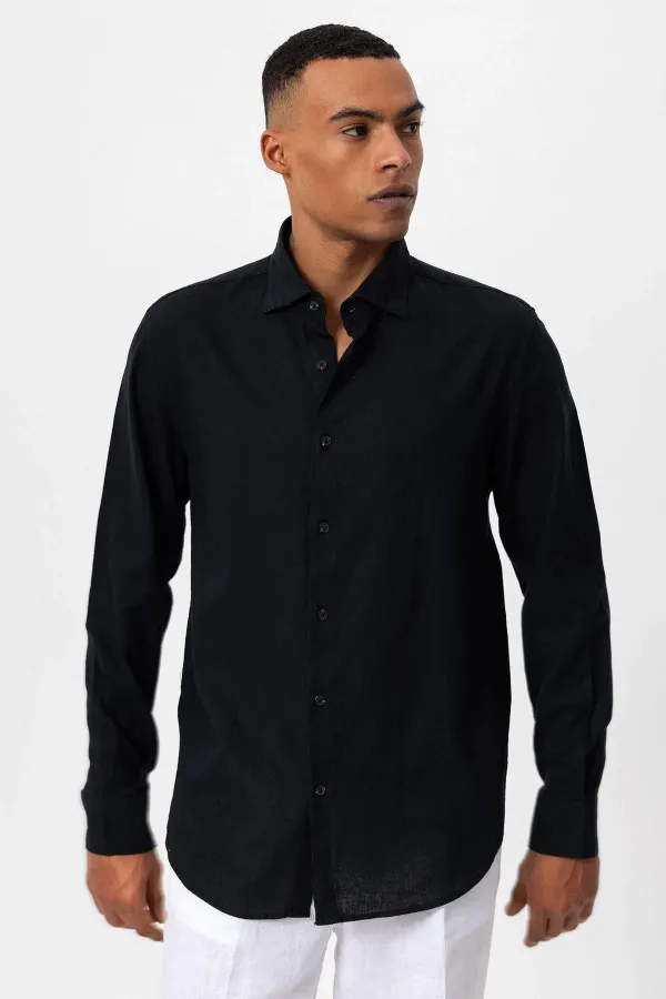 Antioch Black Linen Blend Men's Shirt