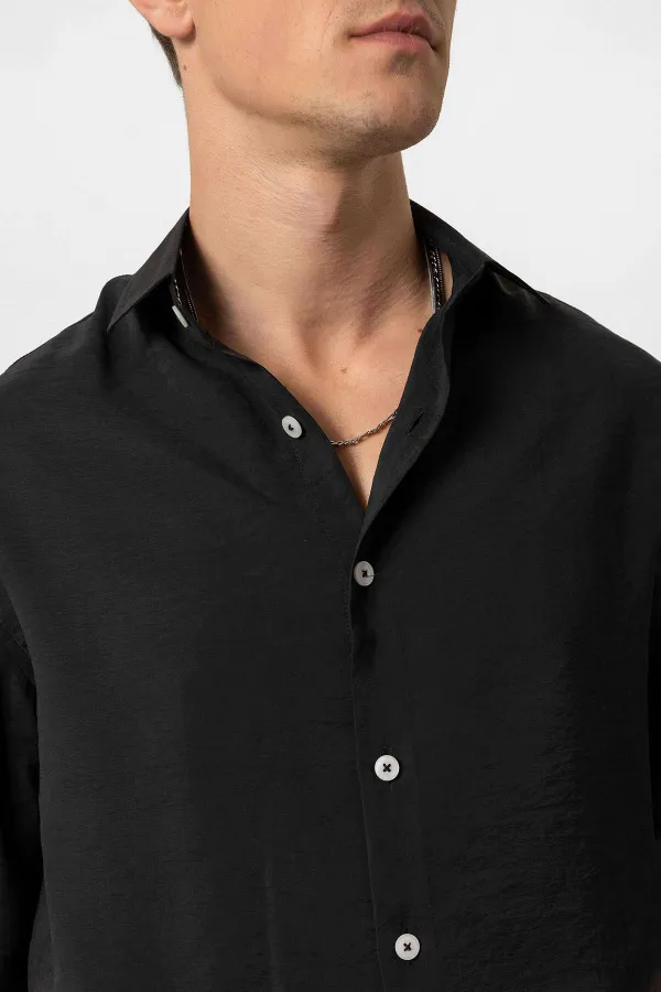 Antioch Black Short-Sleeved Oversize Men's Shirt