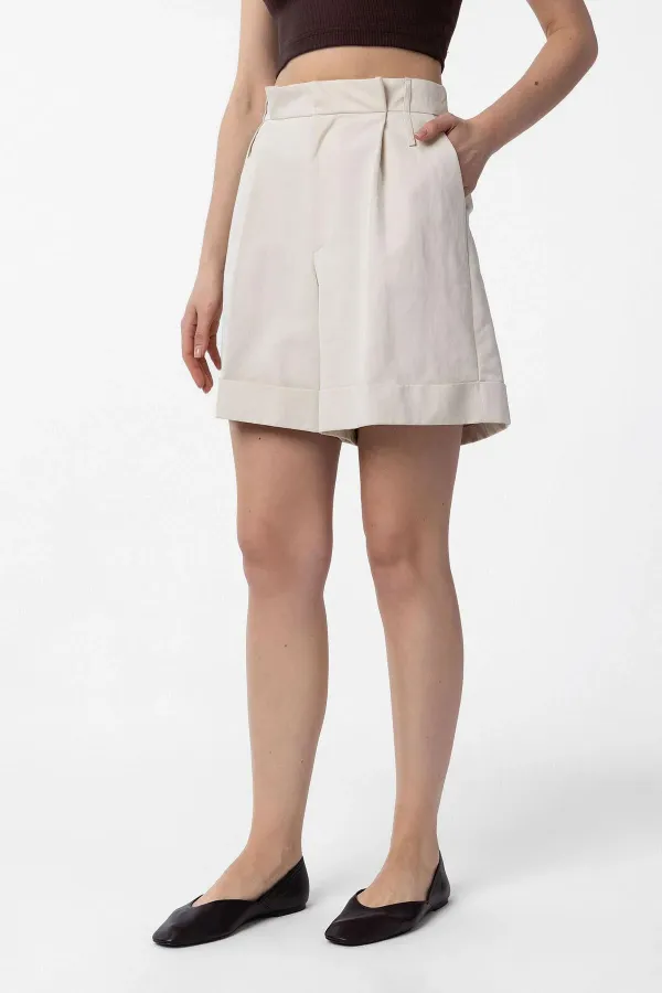 Antioch Taş Yüksek Bel Pensli  Kadın Bermuda Şort