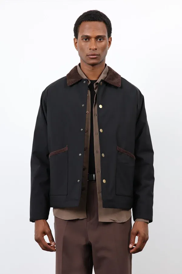 Antioch Siyah Kontrast Yaka Erkek Mont