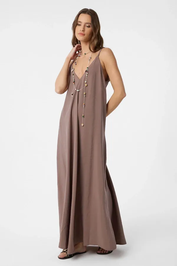 Antioch Coffee Strappy Modal Long Women's Dress