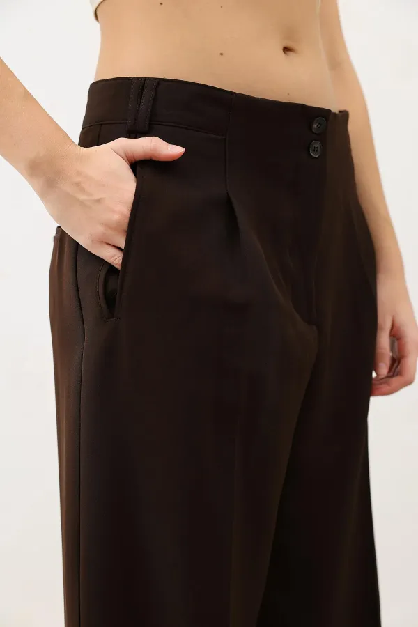 Antioch Dark Brown Wide Leg Women's Trousers with Pens Detail