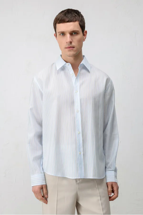 Chemise rayée Antioch Blue en mélange de lyocell, coupe décontractée, pour homme