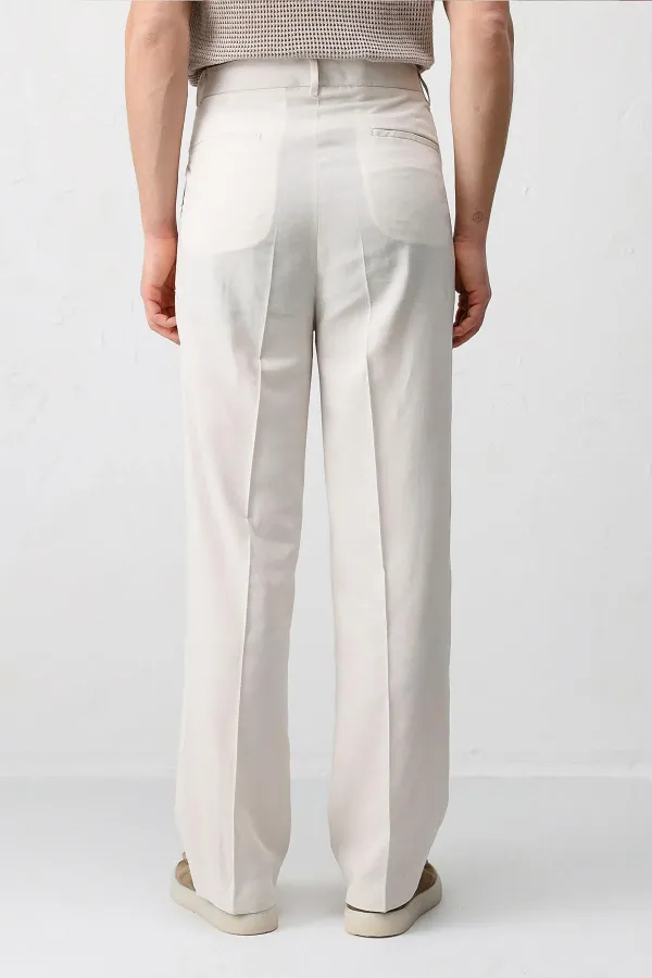 Antioch Ekru Keten Karışımlı Erkek Baggy Pantolon