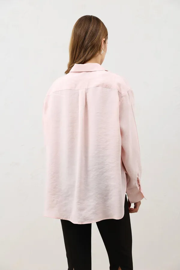 Antioch Pudra Dökümlü Oversize Kadın Gömlek