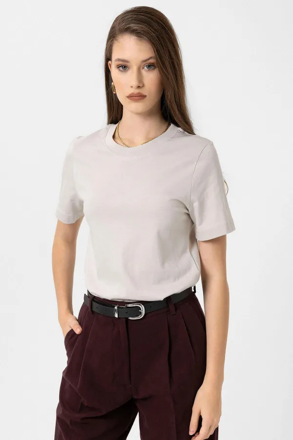 Antioch Taş Kadın Bisiklet Yaka Basic T-Shirt