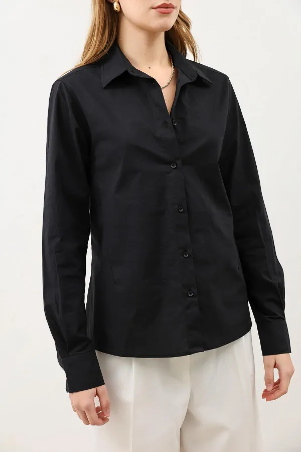 Antioch Siyah Basic Slim Fit Kadın Gömlek