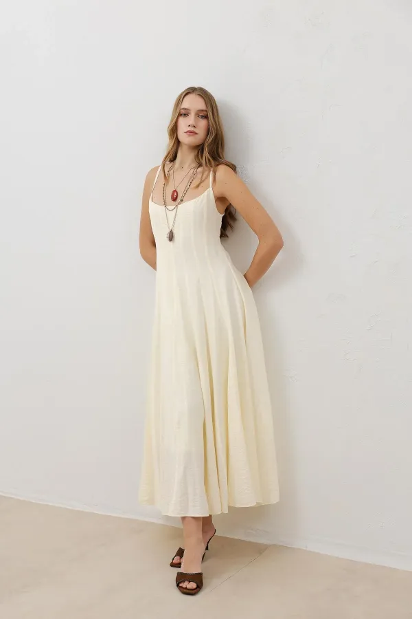 Antioch Ekru Volümlü Kadın Midi Elbise