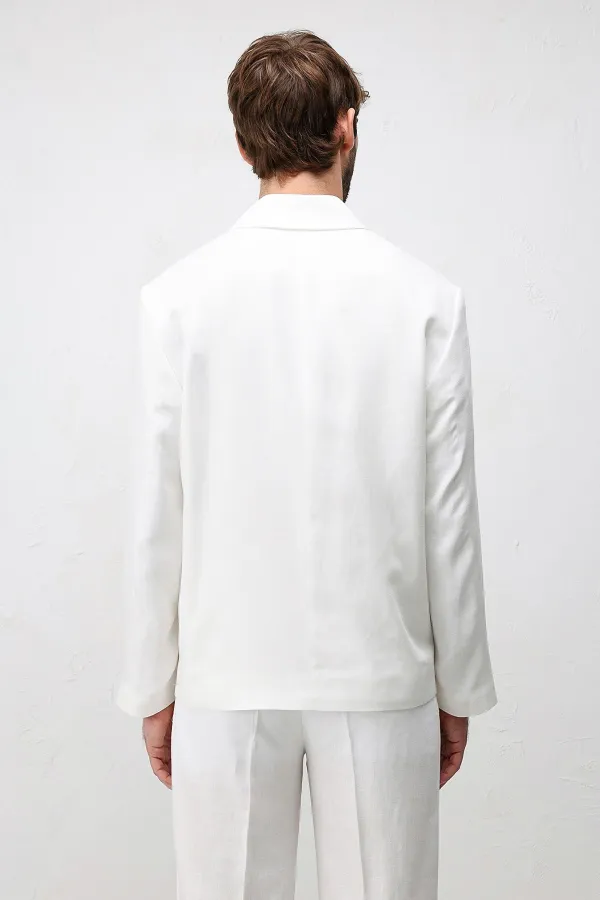 Veste blazer pour homme Antioch blanche coupe décontractée en lin mélangé