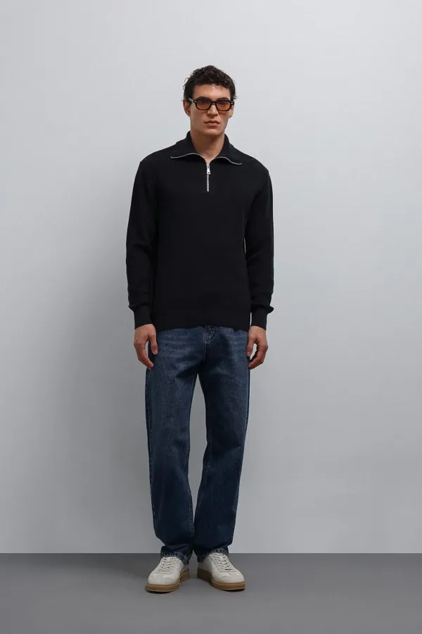 Antioch Lacivert Fermuarlı Triko Erkek Kazak